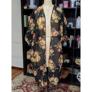 Women's Live 4 Truth Long Floral Open Front Bell Sleeve Kimono Size  XL